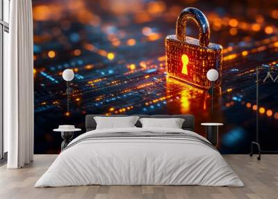 Digital Background Featuring a Padlock and Binary Code, Symbolizing Cybersecurity, Data Protection, and Encryption, Ideal for Illustrating Concepts of Online Security and Digital Privacy
 Wall mural