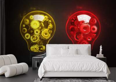 Two Light Bulbs: One with Gears and the Other in Full Color Wall mural