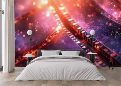 “Background of Film Strips with Light Purple and Red Accents”
 Wall mural