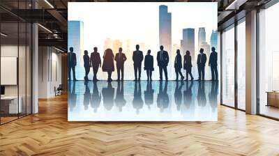 “Silhouette of Business People Standing with a Financial Graph in the Background, Representing Corporate Success and Financial Growth, Ideal for Business Presentations and Economic Themes with a Focus Wall mural