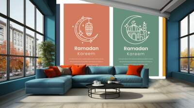 islamic ramadan greeting card with minimalist line icon style for social media flyer and islamic holidays poster  Wall mural