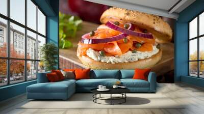 Toasted Bagel with Smoked Salmon and Cream Cheese Wall mural