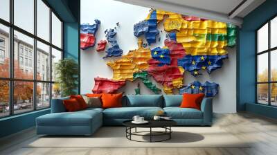 A 3D map of Europe painted with country colors. Wall mural