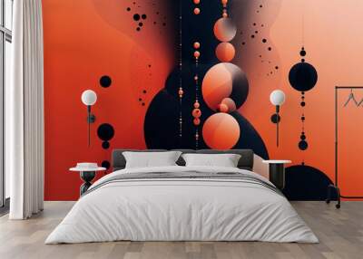 Abstract red and black graphic design with overlapping circles. Wall mural