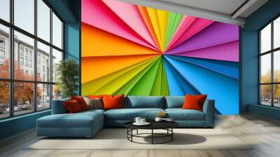 Colorful paper fan with various bright colors of red, orange, yellow, green, blue, purple, and pink. Wall mural