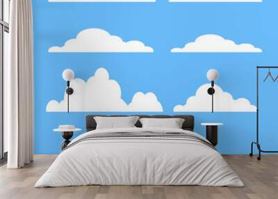 cloud vector icon set white color on blue background. sky flat illustration collection for web, art  Wall mural