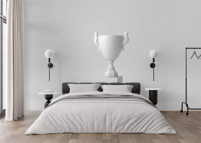 Trophy cup. Champion trophy on white background. Paper minimal concept. 3D render. Wall mural