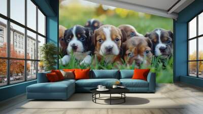 Adorable Puppy Love in the Grass Wall mural