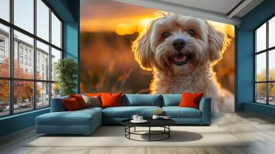 Golden Retriever Puppy at Sunset Wall mural