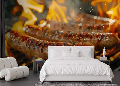 Grilled Sausages on a Hot BBQ Wall mural