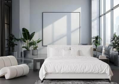 Minimalist Lobby Interior with Blank Canvas and Natural Light Wall mural