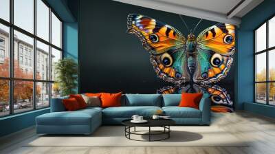 Peacock Butterfly Reflecting on a Dark Surface Wall mural