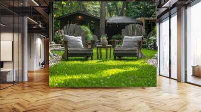 Two chairs in a lush backyard garden Wall mural