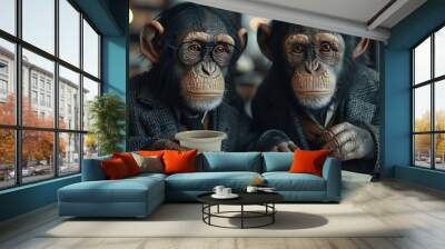 Two Chimpanzees Studying Together Wall mural