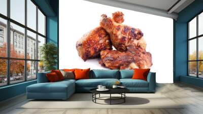 baked chicken legs on a hot grill on a white background,fast fried food,logo chicken thighs isolated Wall mural