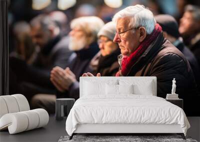 believers pray in the temple with the priest ai generative Wall mural