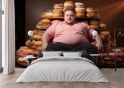 fat man in donuts, obesity love of sweets generative ai Wall mural