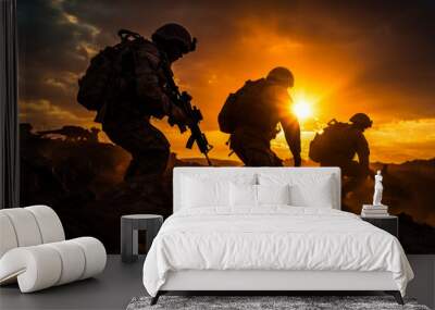 military soldiers move into position, war forces generative ai Wall mural