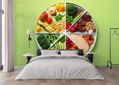 plate with portioned food, food ration diet generative ai Wall mural