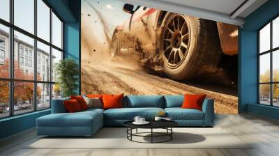 rally competition, dust from under the wheels of a sports car generative ai Wall mural