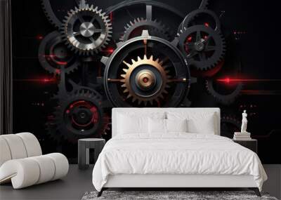 silver and gold clock gears generative ai Wall mural