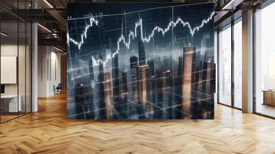 a modern city with shining forex charts isolated on a city background Wall mural