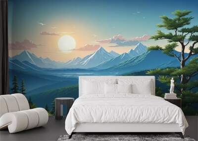 3D illustration abstract blue landscape bacgkround in Bright Colours  Wall mural