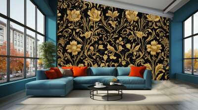 abstract black and gold floral pattern background Wall mural