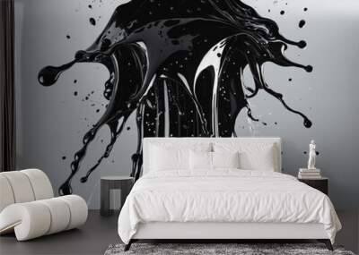 Black liquid splash, 3d render bright colors illustration Wall mural