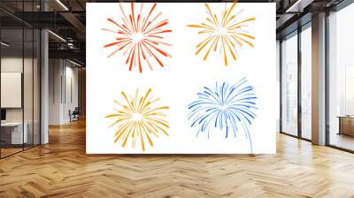 Fireworks, Vector Illustration, Drawn Explosions Isolated. Wall mural