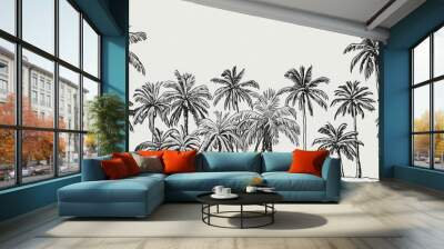 Hand drawn palm tree doodle element set in Bright Colours  Wall mural