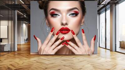 nails Art face Beauty design manicure lips red makeup bright hairstyle unusual girl Pretty accessory advertising background beautiful calm capacity chic colours cosmetic creative cuticle elegant Wall mural