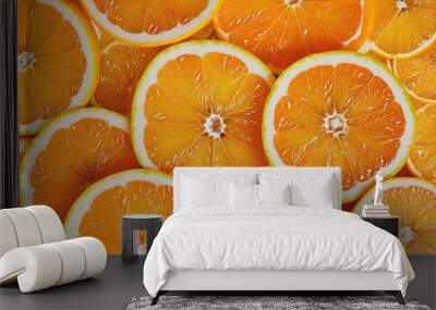 Sliced fresh orange fruits background bright colors Wall mural