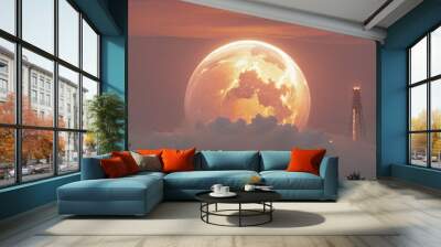 space station in space in bright colours  Wall mural