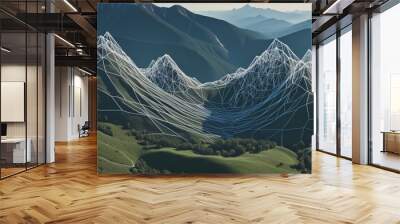 Wireframe mountain in bright colours Landscape Wire with Depth of Field Effect Wall mural