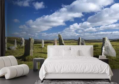 Callanish III stone circle, Isle of Lewis, Outer Hebrides, Scotland. Megalithic complex setting of 17 stones variously described as a double ellipse and as two concentric circles with an inner cove. Wall mural