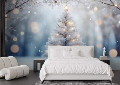 Christmas tree with snow blurred background - Perfect for Holiday Designs, Festive Cards, and Winter-Themed Invitations. Made with generative AI technology Wall mural