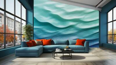 Grainy gradient texture blending seafoam green and cobalt blue, resembling ocean waves with a rough surface for beach-themed beauty product display. Made with generative AI technology Wall mural