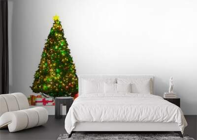 3d rendering Christmas tree with light bulb and gift box under the tree including alpha matte. Wall mural