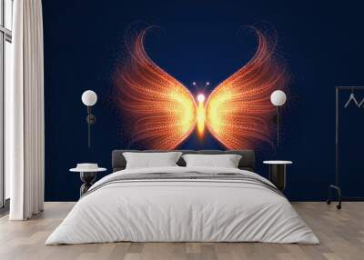 Magical fire butterfly, composed from light particles. Vector illustration. Wall mural