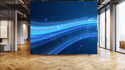 Vector background. Bright glowing curve on dark, with light particles. Wall mural