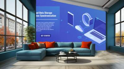 cloud data server storage, electronic devices data synchronization, mobile phone smartphone, smartwa Wall mural