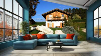 Chalets With Flowers and Wood Wall mural