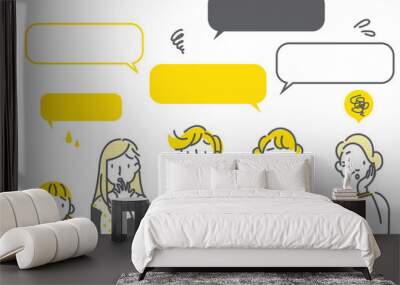 simple and stylish woman icon set, yellow and grey, gray, hand drawn Wall mural