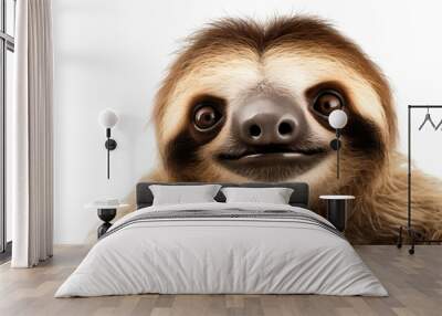 Happy relaxing sloth on white background Wall mural