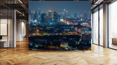 Panorama view of Bangkok business district at night time. Wall mural