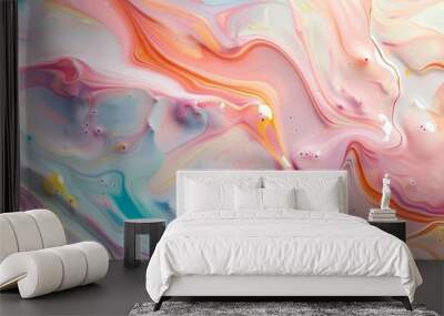 abstract liquid art in pink and blue, vibrant acrylic pouring waves, artistic marbling with pastel s Wall mural