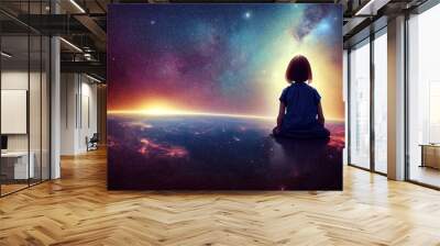 illustration of a girl looking into the universe Wall mural