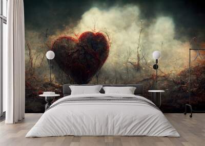 illustration of a heart on a burnt battlefield Wall mural