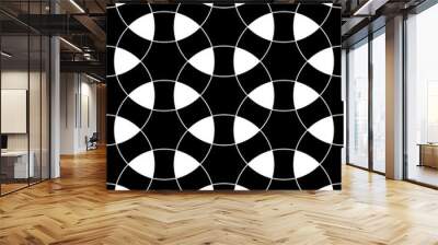 Seamless surface pattern design with ancient oriental ornament. Interlocking blocks tessellation. Repeated black figures on white background. Pavement motif. Flooring image. Ethnic wallpaper. Vector. Wall mural